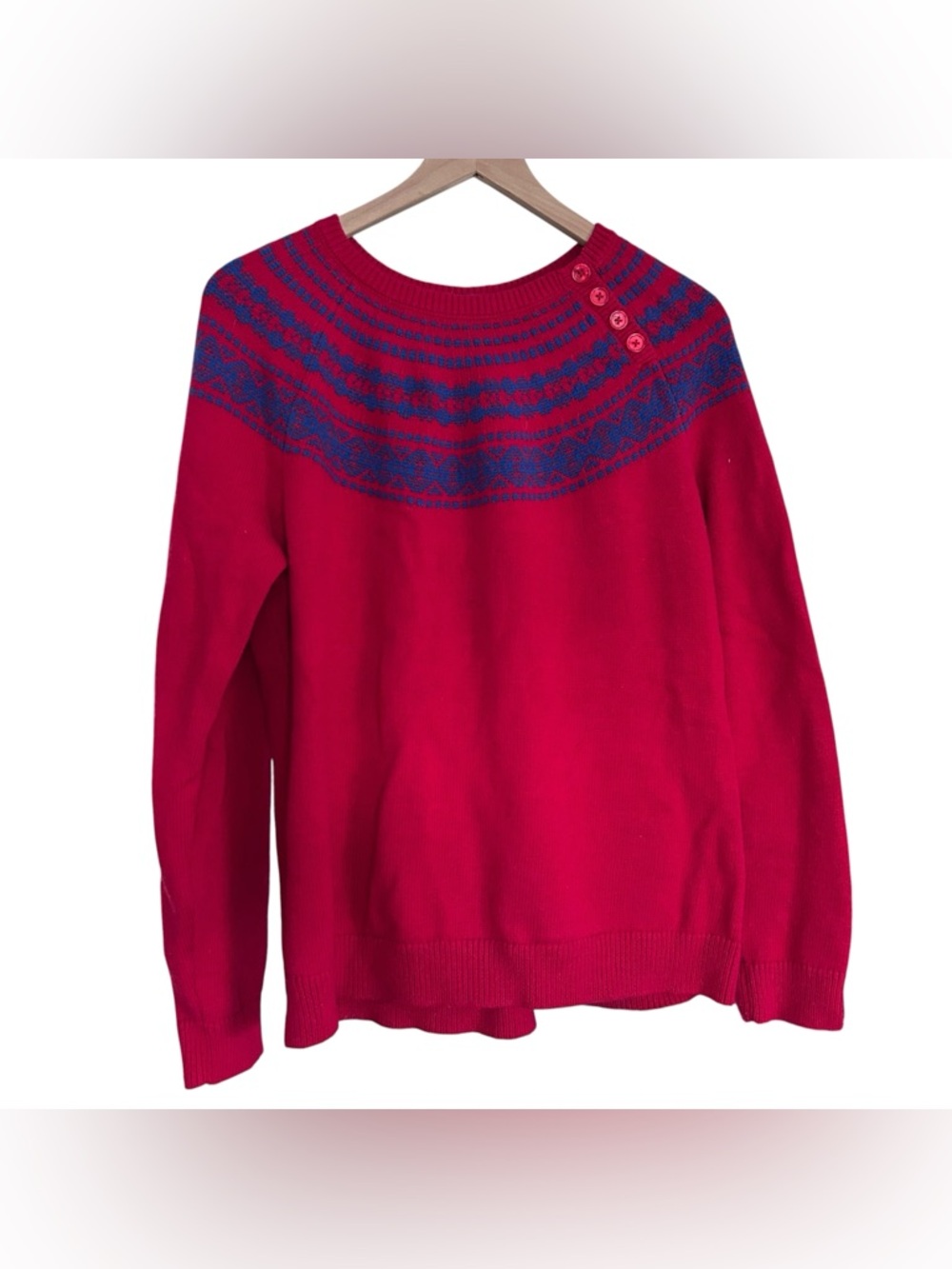 Talbots Lambs Wool Blend Cardigan Sweater Women's Size XL Red & Blue Fair Isle